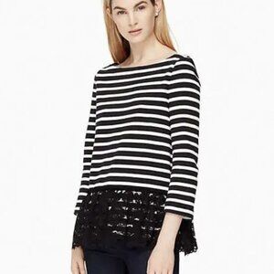 Kate Spade New York - Broome Street Striped 3/4 Sleeve T-Shirt with Lace Peplum
